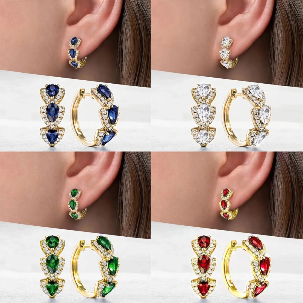 Pear Cut Multi Color Cubic Zirconia Huggie Hoop Earring
