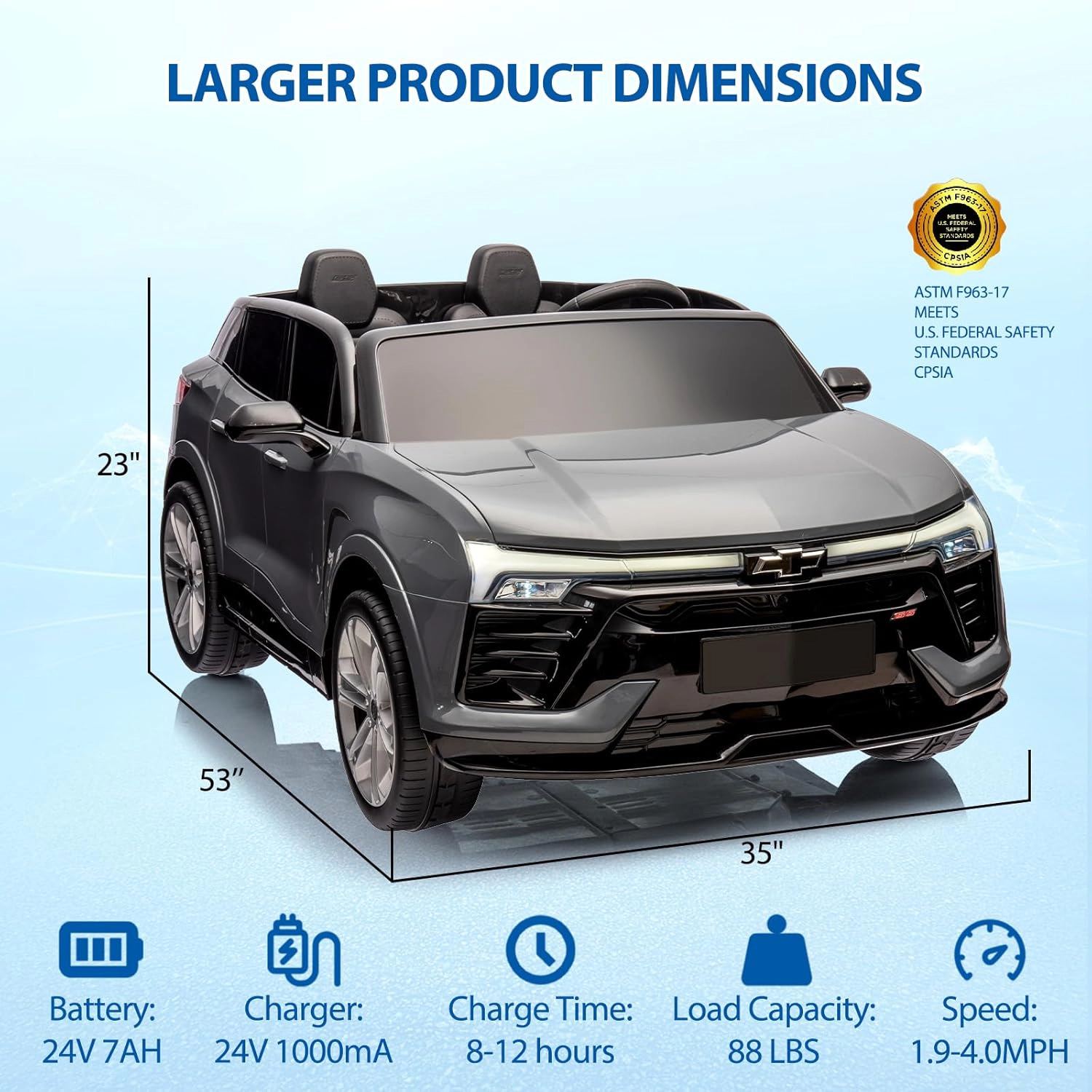 24V Licensed Chevrolet Blazer 2-Seater Kids Ride On SUV, Electric Car w/Remote, 3 Speeds, Music, LED Lights, Suspension