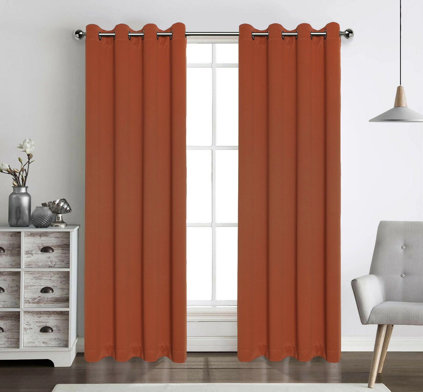 Kate Aurora Hotel Living 2 Pack 100% Blackout Grommet Top Orange Spice Curtain Panels