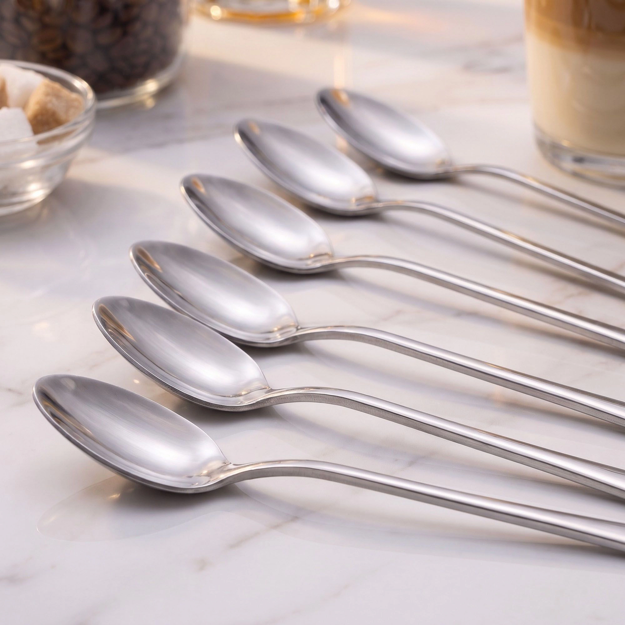 Alilang Women 6-Piece Long Handle Stainless Steel Coffee and Iced Tea Spoon Set