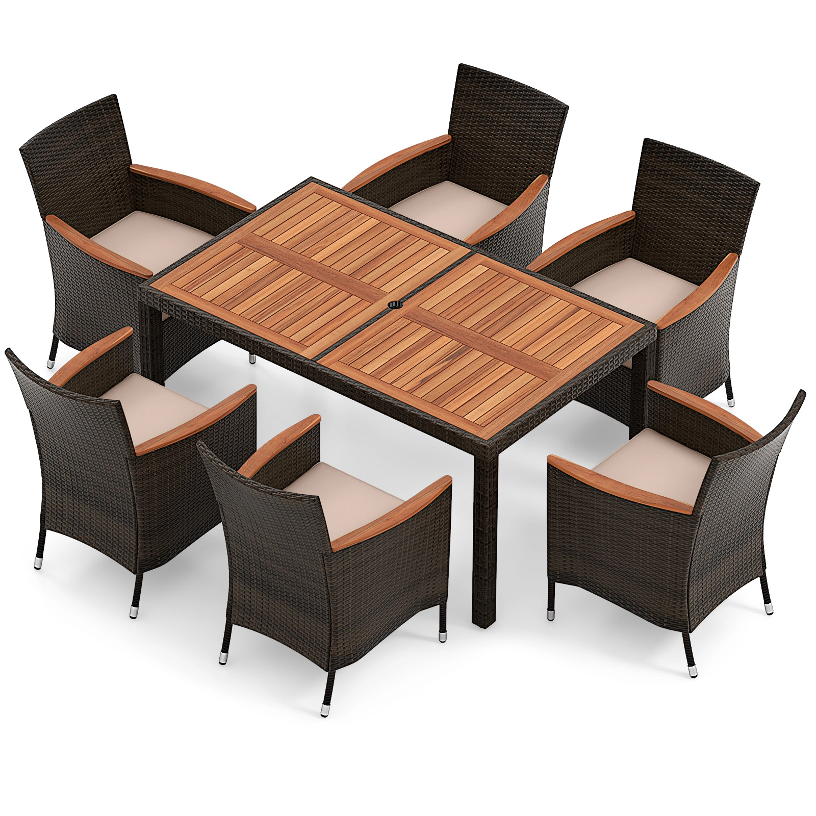 LJG 7 Pieces Garden Dining Patio Rattan Set with Cushions for Backyard