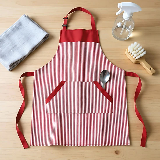 Alilang Women Striped Kitchen Apron Cotton Blend Adjustable Neck Apron with Pockets Chef Cooking Server Apron