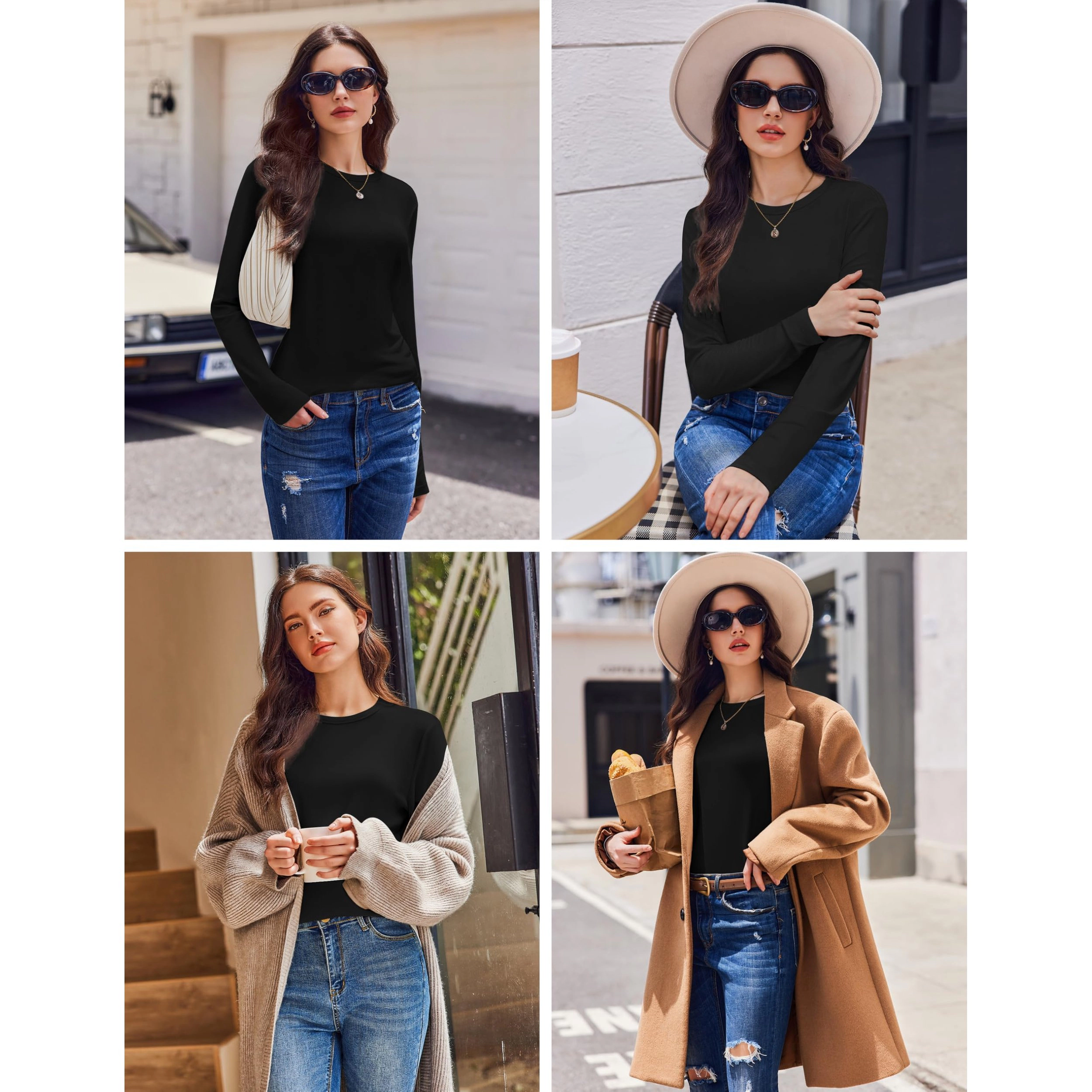 Ekouaer Womens Long Sleeve T Shirts Casual Crew Neck Tops Base Layer Thermal Undershirt