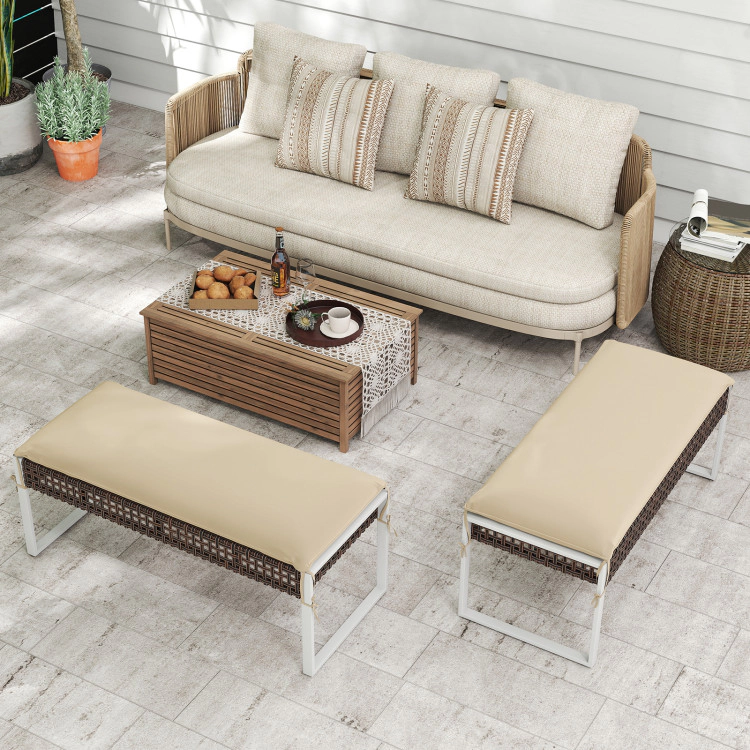 Hivvago 43 Inch Patio Rectangle Ottoman Pack Of 2 With Metal Legs And Seat Cushion-Beige