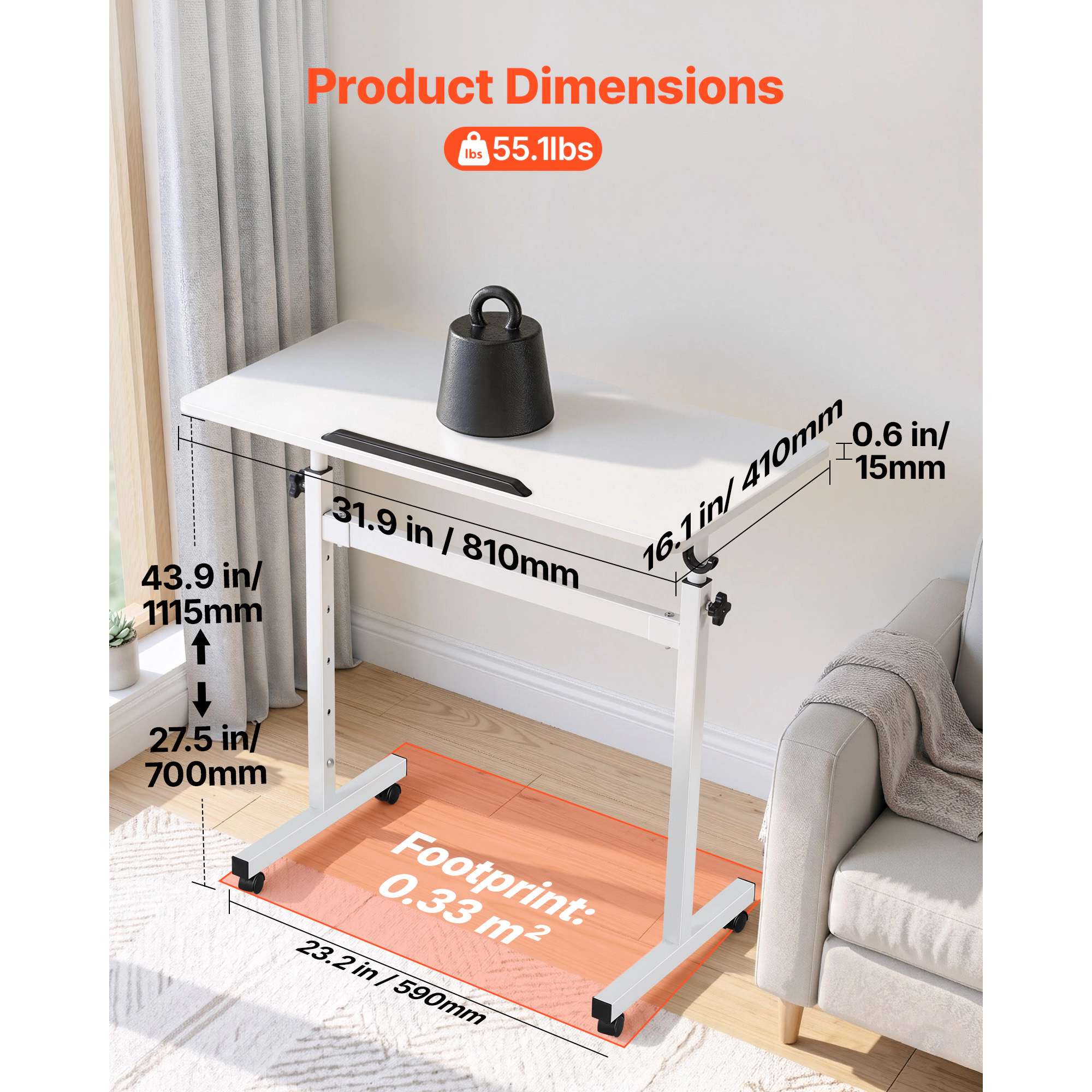HONGGE Standing Desk, Adjustable Height Mobile Stand Up Desk with Casters, Small Computer Sit Stand Desk