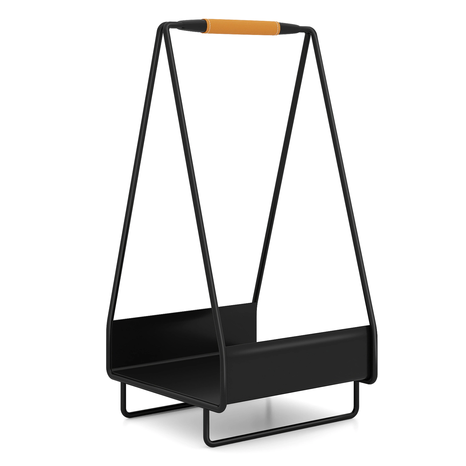 SUGIFT Metal Firewood Storage Rack with Triangle Frame 55-lb Capacity 24-in Tall Log Holder with Leather Handle