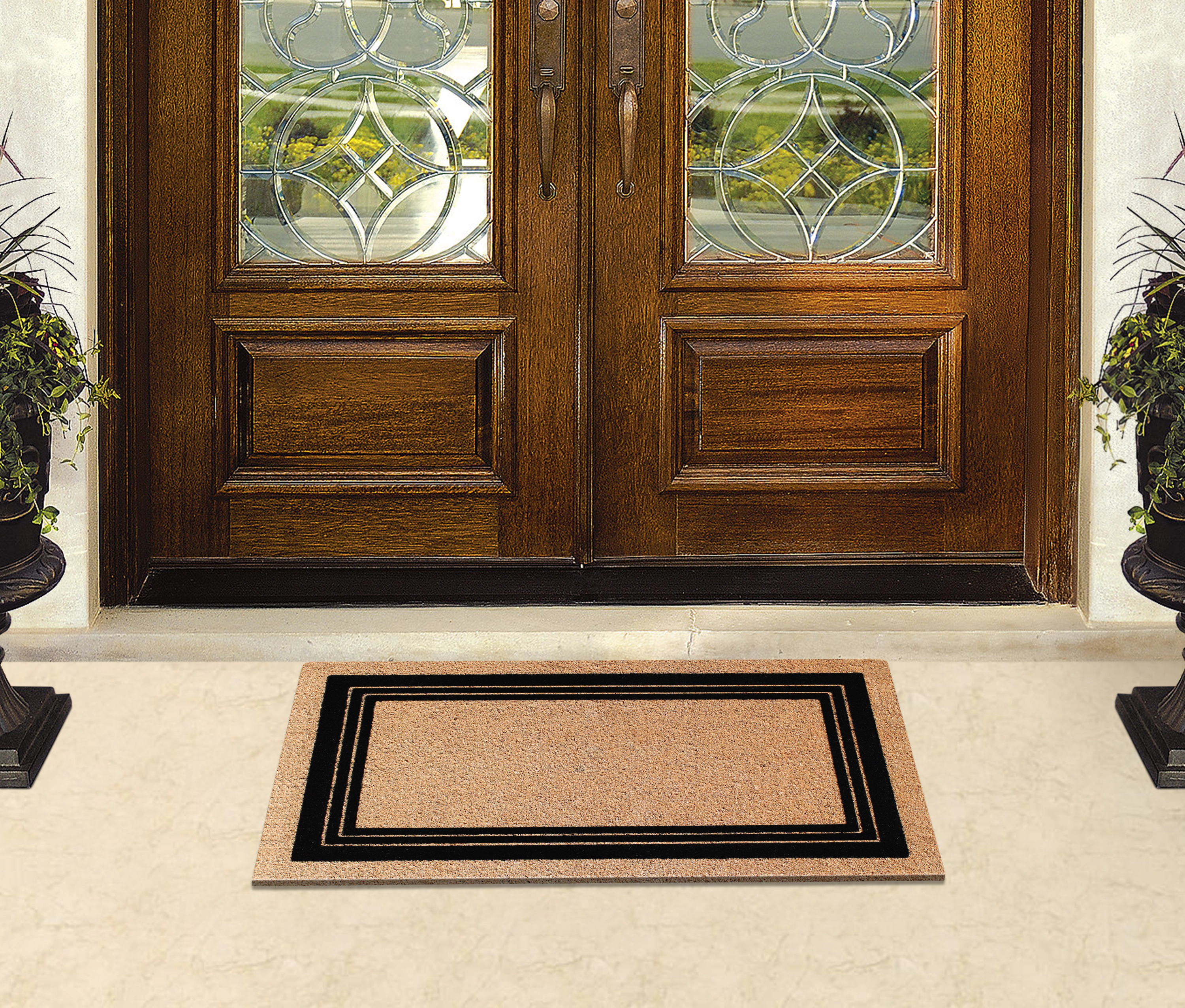A1 Home Collections Coir Flocked Door Mat 24x39 Inches Anti-Shed Heavy Duty Durable Triple Classic Border Flock