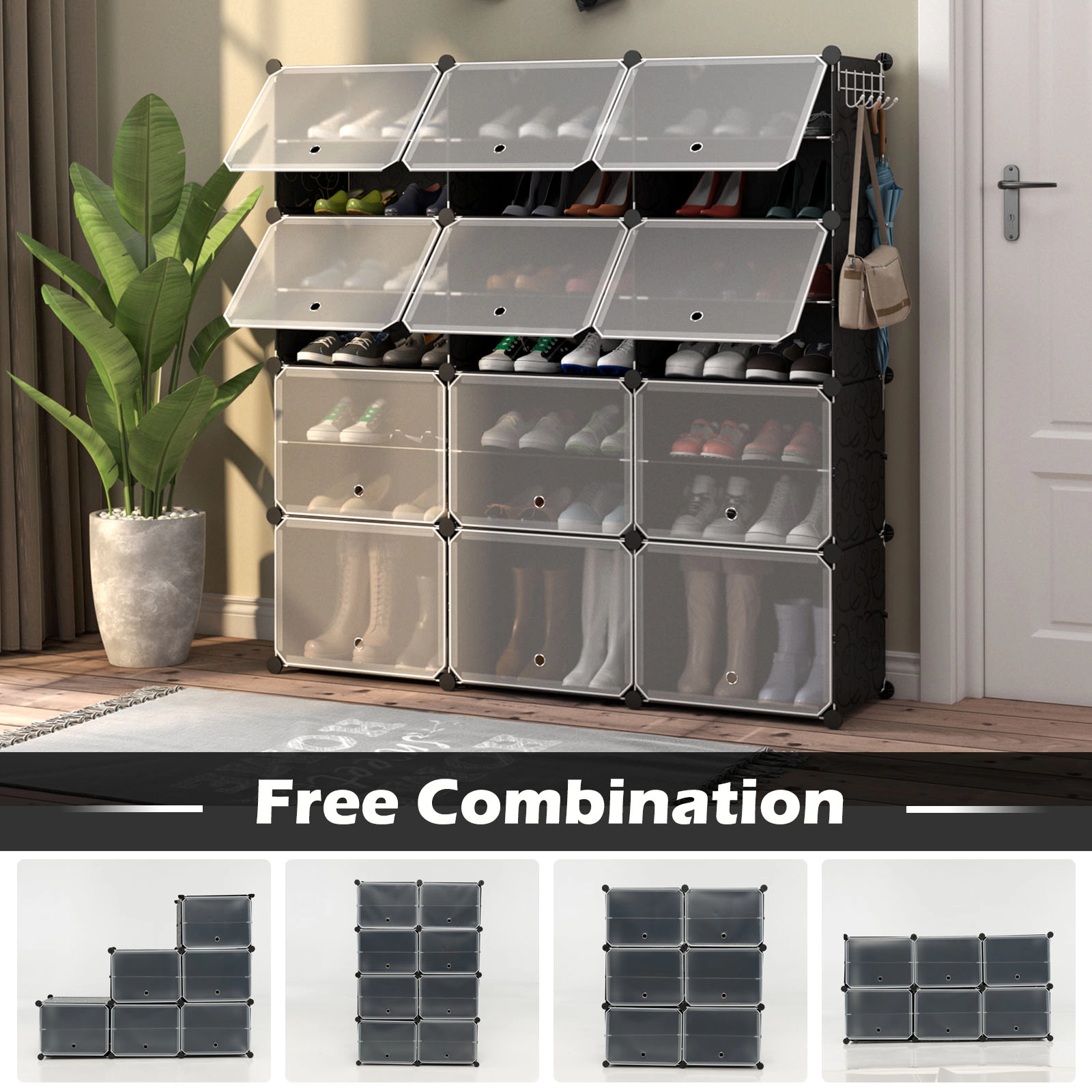 SlickBlue 12-Cube Shoe Storage Organizer with Hanging Hooks