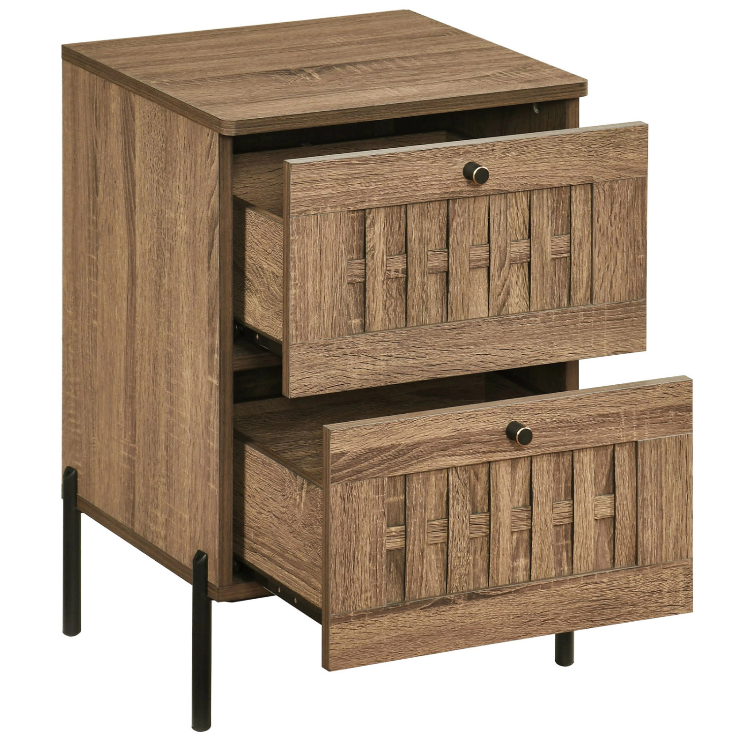 SlickBlue 2 Drawer Nightstand with Woven Front and Metal Legs