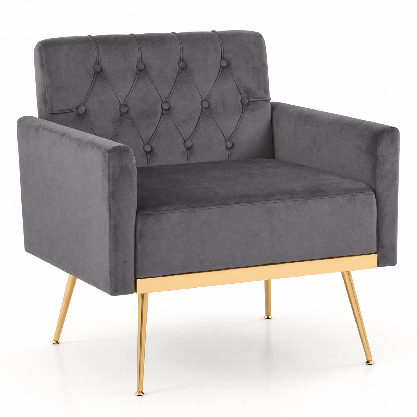 SUGIFT Modern Velvet Upholstered Accent Chair with Button-Tufted Back and Adjustable Feet 350-lb Capacity Gray