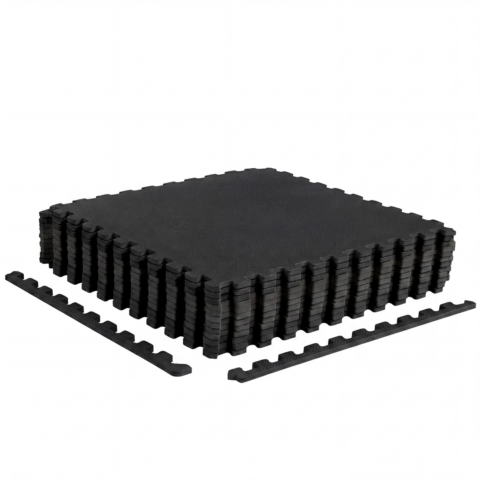 SUGIFT Black 12 Pack Non-Slip Interlocking EVA Foam Exercise Floor Mats with 14 Borders 24-in W 24-in D 0.5-in H