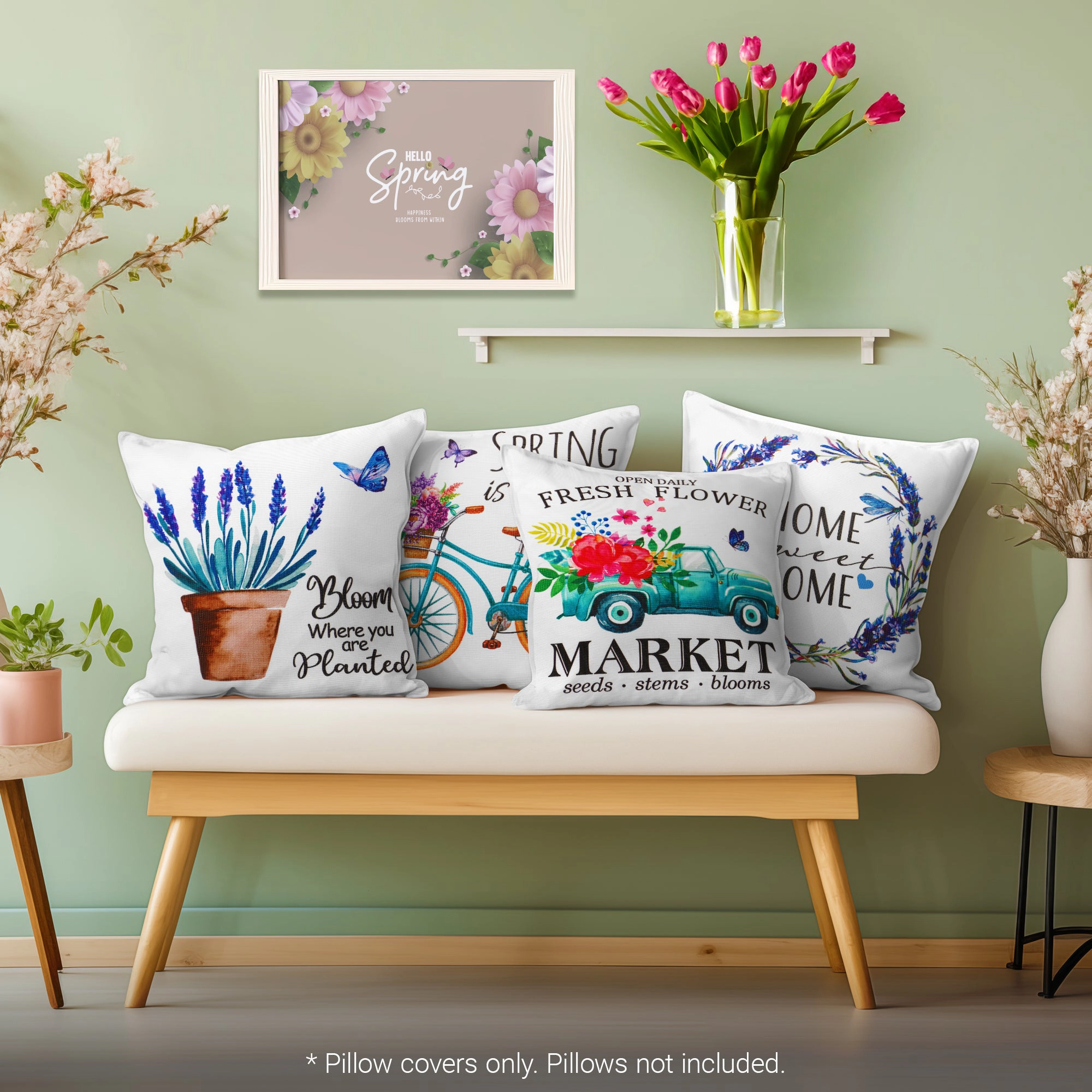 G128 Farmhouse Floral Decorative Throw Pillow Covers
