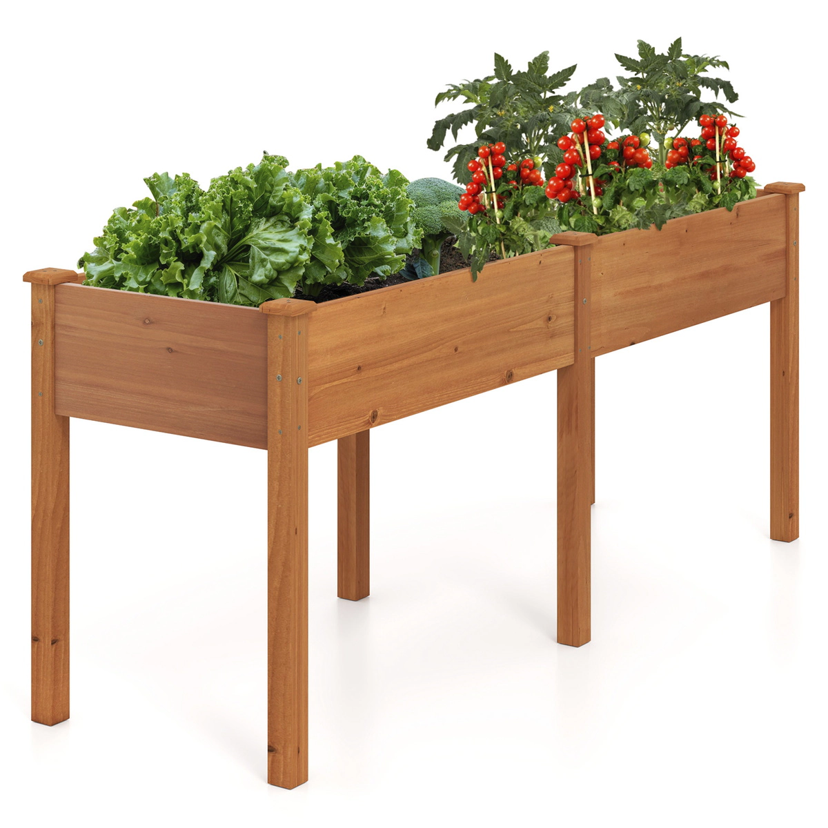 SUGIFT Fir Wood Outdoor Raised Garden Bed with Divider Panel and Drainage Holes 330-lb Capacity Brown/Natural