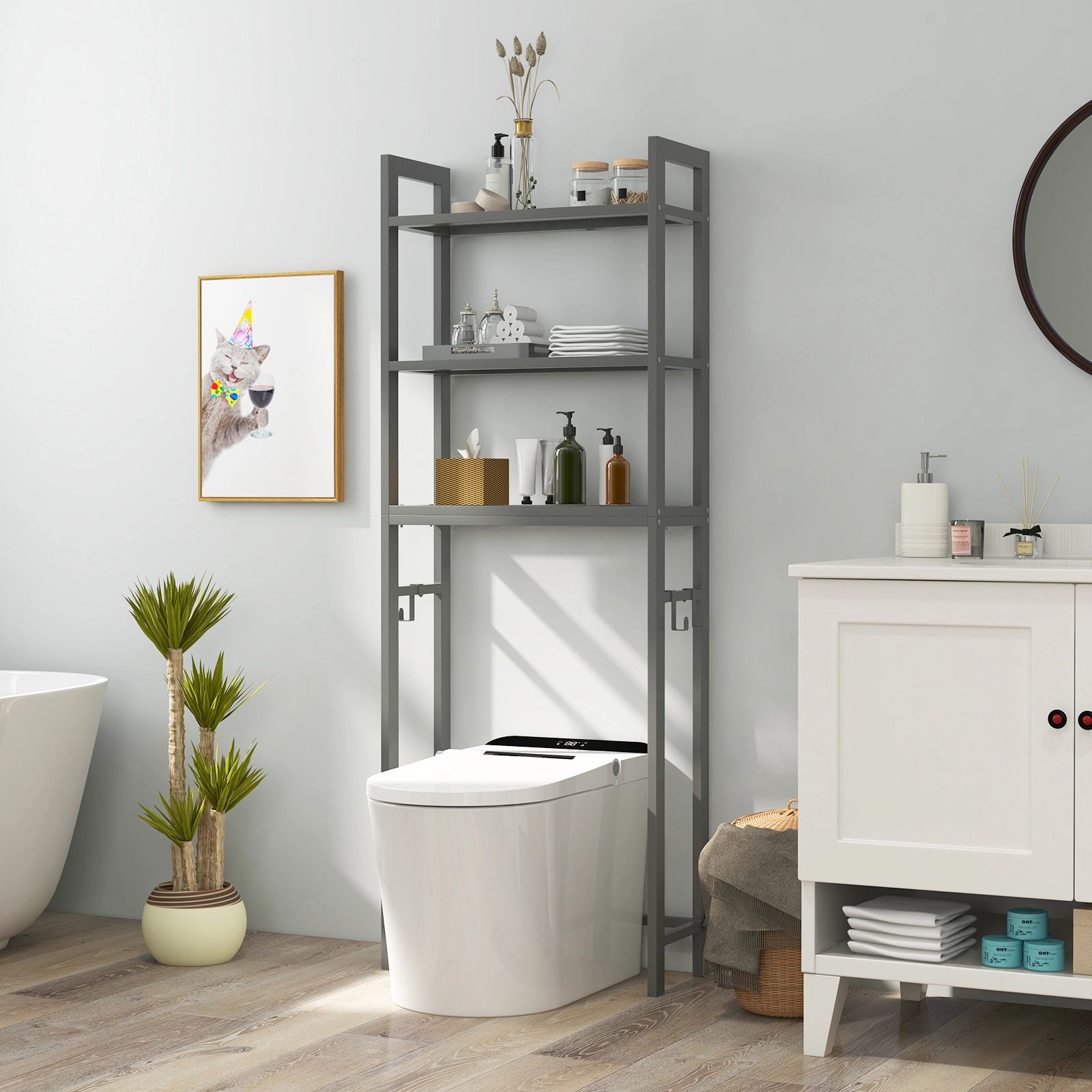 SUGIFT Over the Toilet Storage Shelf Metal Bathroom Organizer with Side Hooks