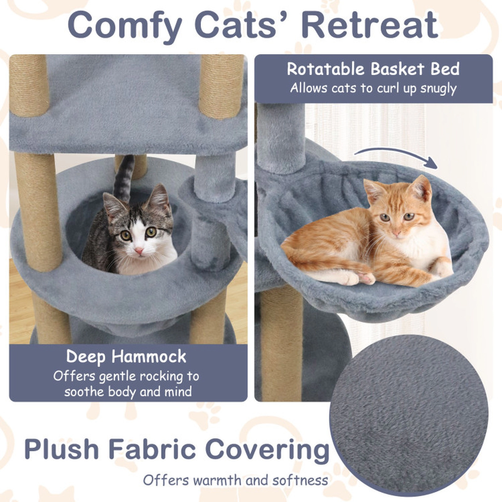 SUGIFT Gray 47 in Tall Cat Tower with Cat Nest Basket and Jute Scratching Posts