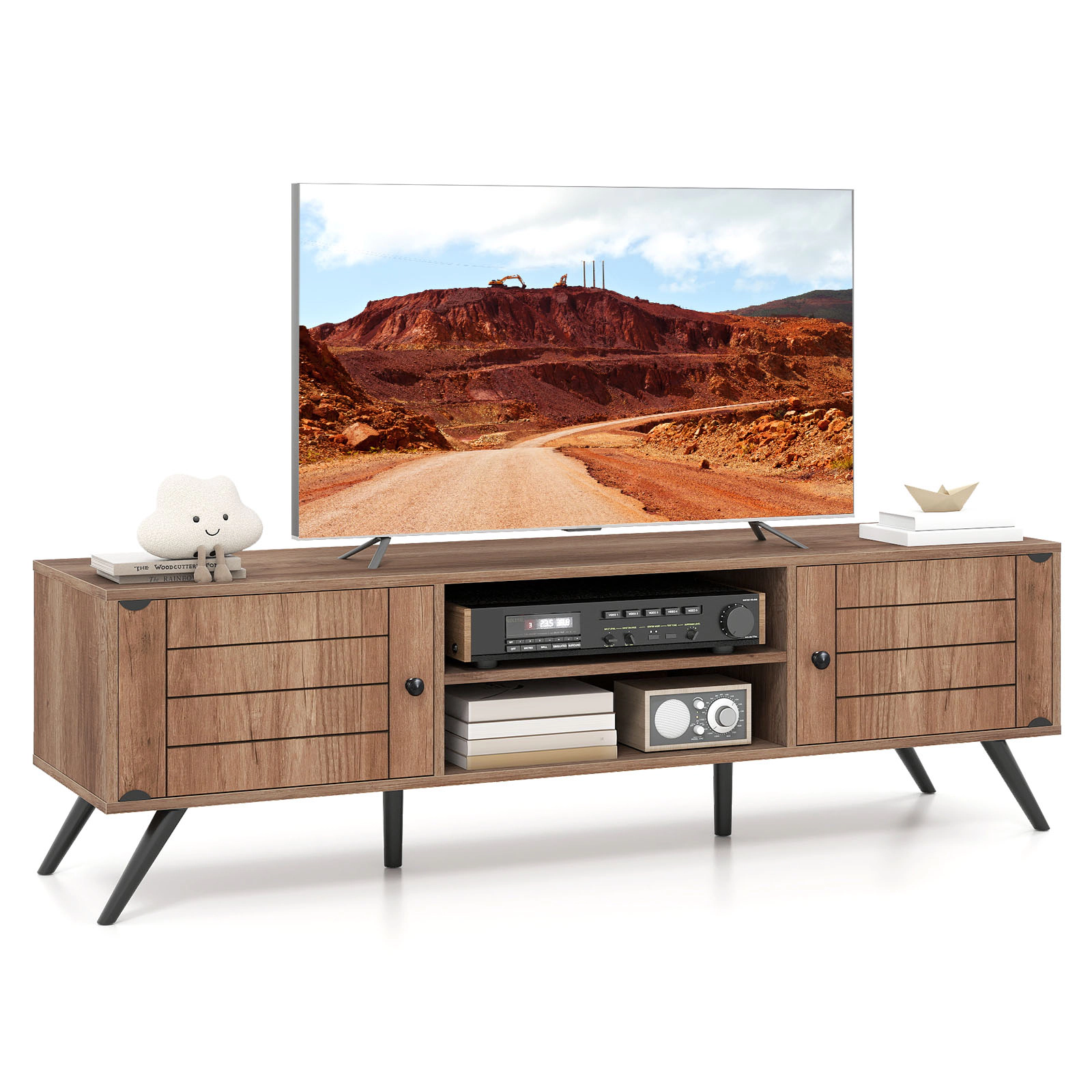 LJG 2-Door TV Stand for TVs up to 65 Inch with Open Shelves