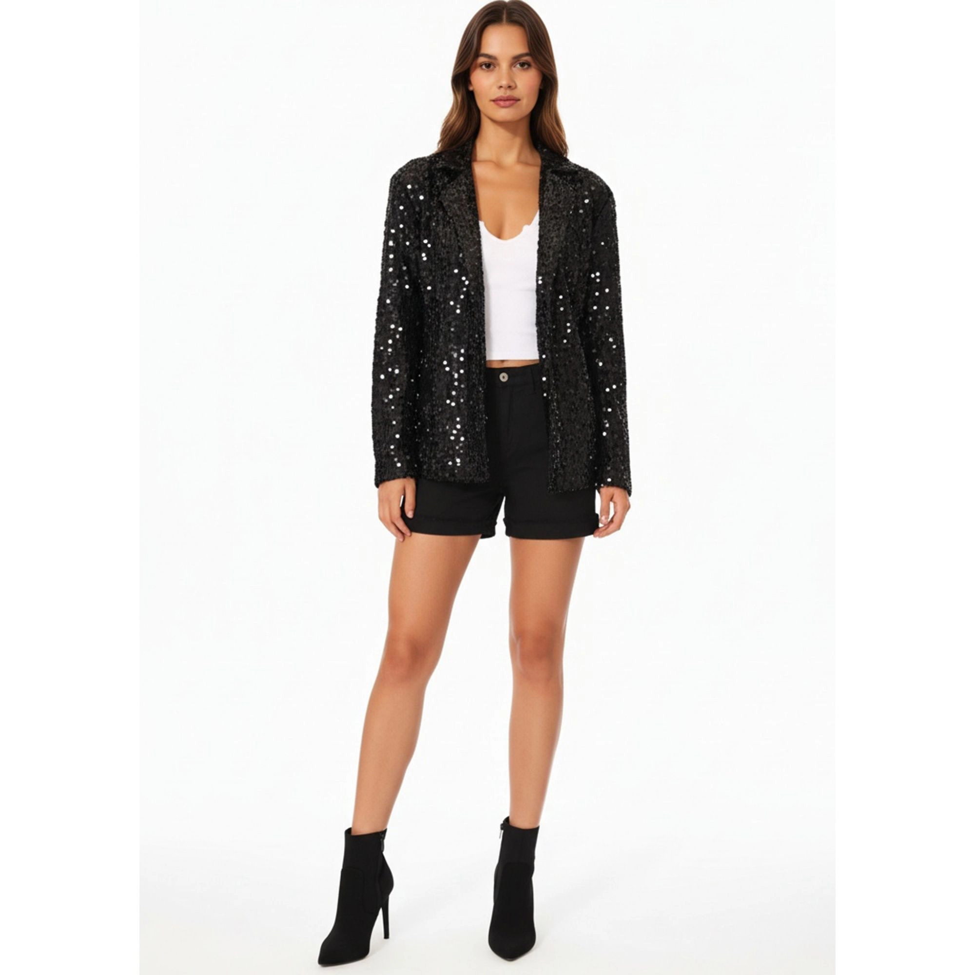 Anna-Kaci Women's Glitter Open Front Blazer Jacket