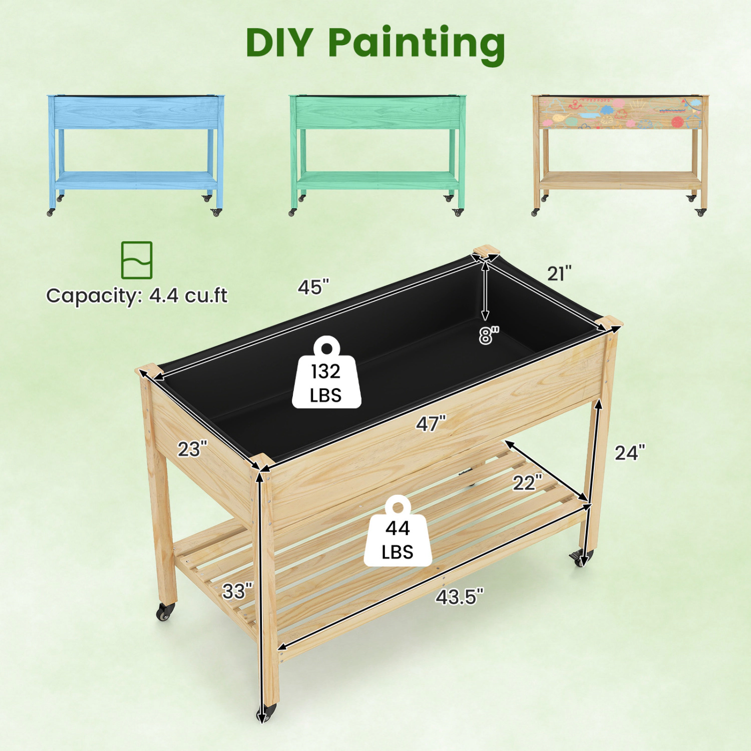 SlickBlue Unisex Rolling Wooden Raised Garden Bed Planter Box