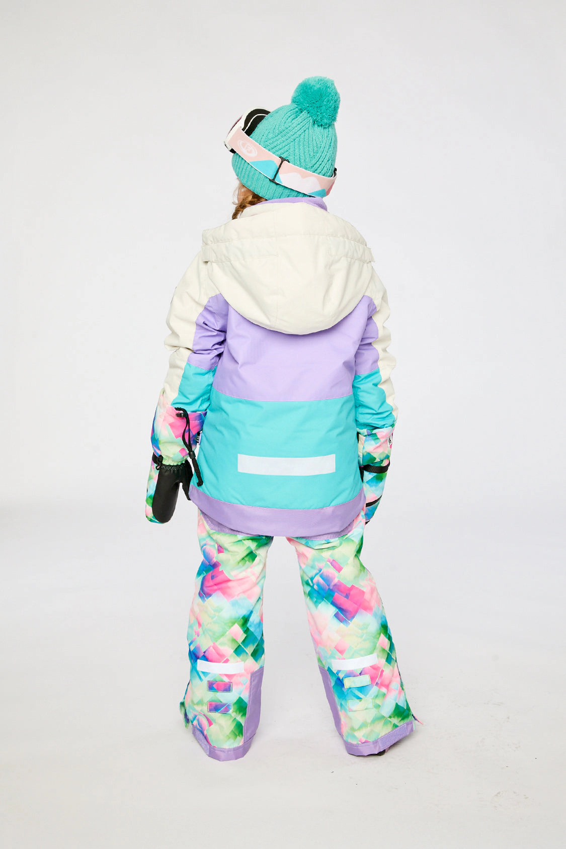 Deux par Girls Two Piece Teknik Diamond Pattern Snowsuit with Hooded Jacket and Snow Pants