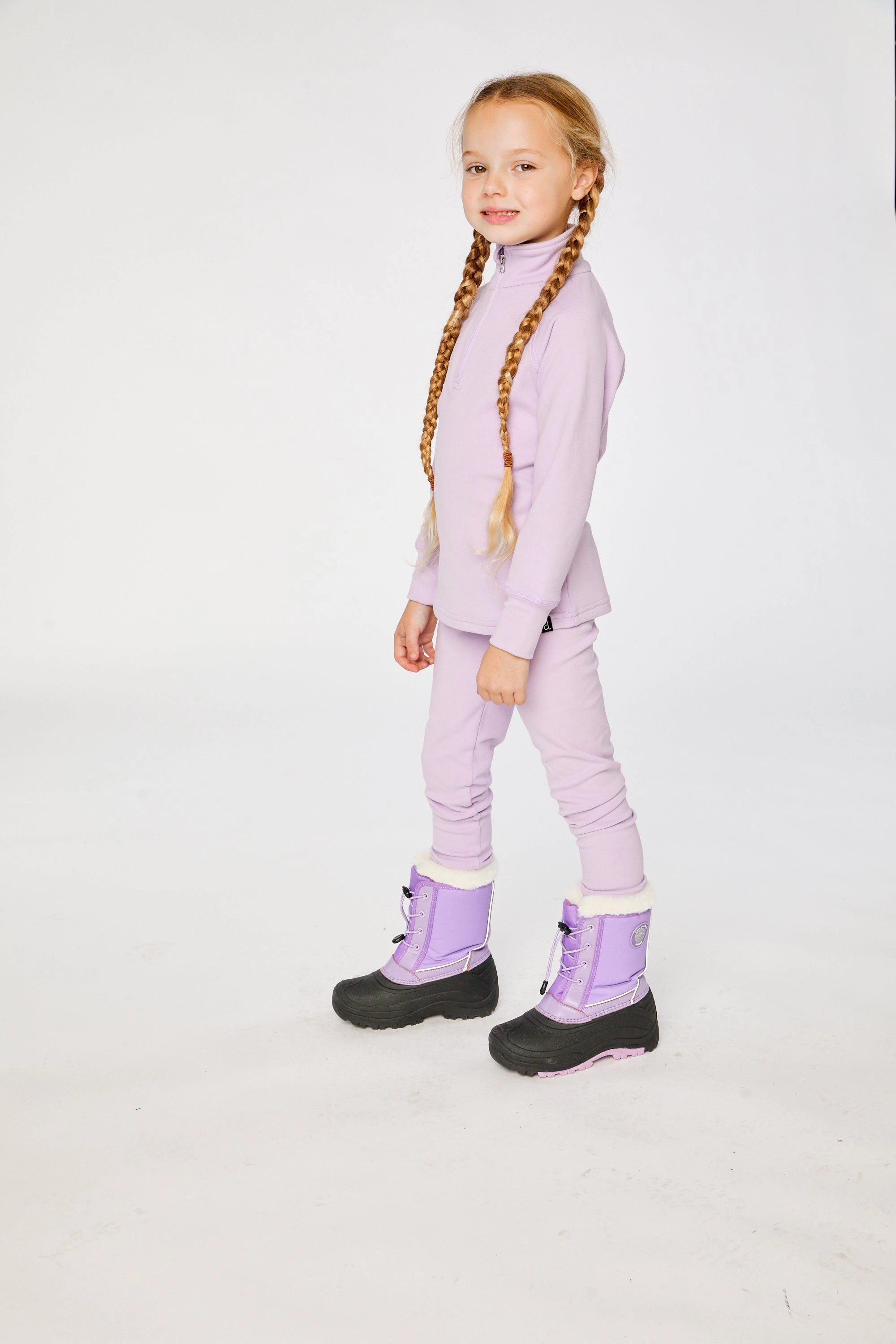 Deux par Girls Two Piece Half-Zip Thermal Underwear Top and Pants Set