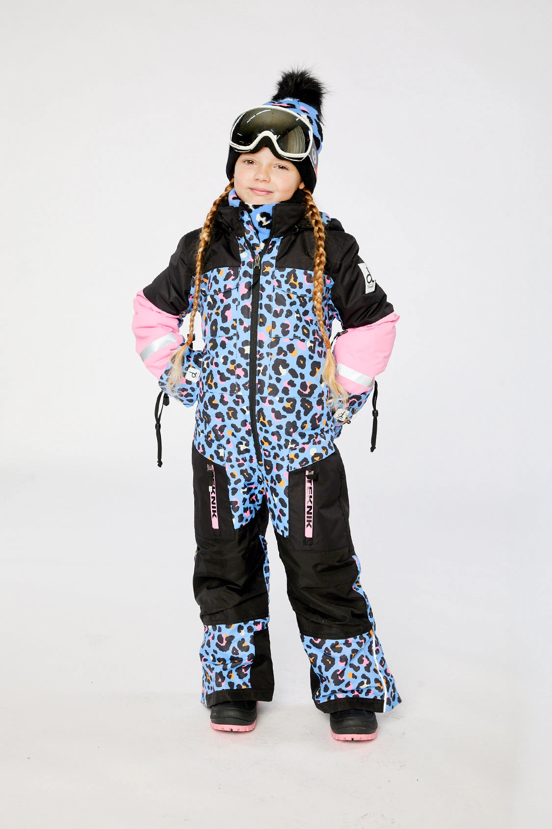 Deux par Girls One Piece Teknik Leopard Print Hooded Snowsuit