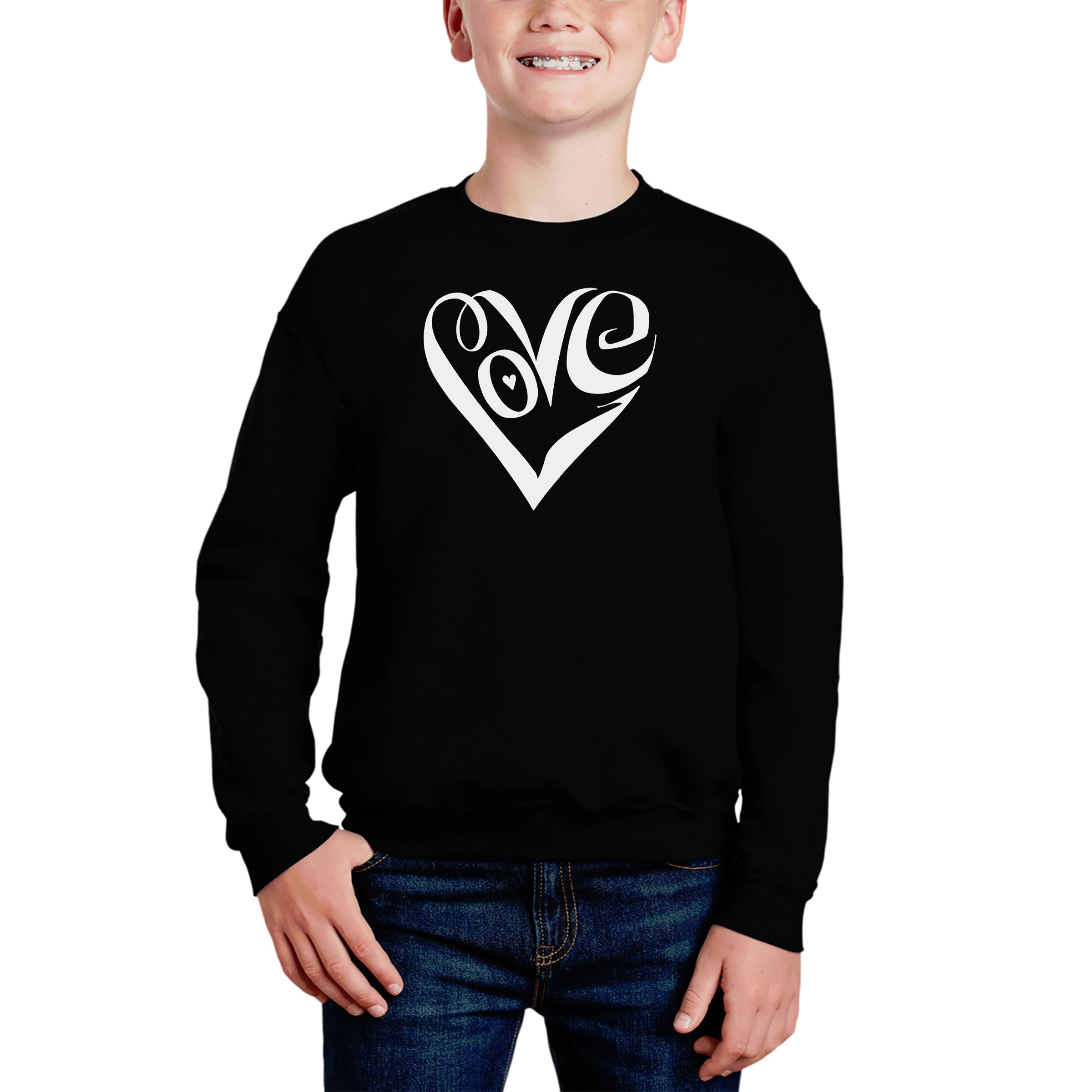 LA Pop Art Boy's Word Sweatshirt - Script Love Heart