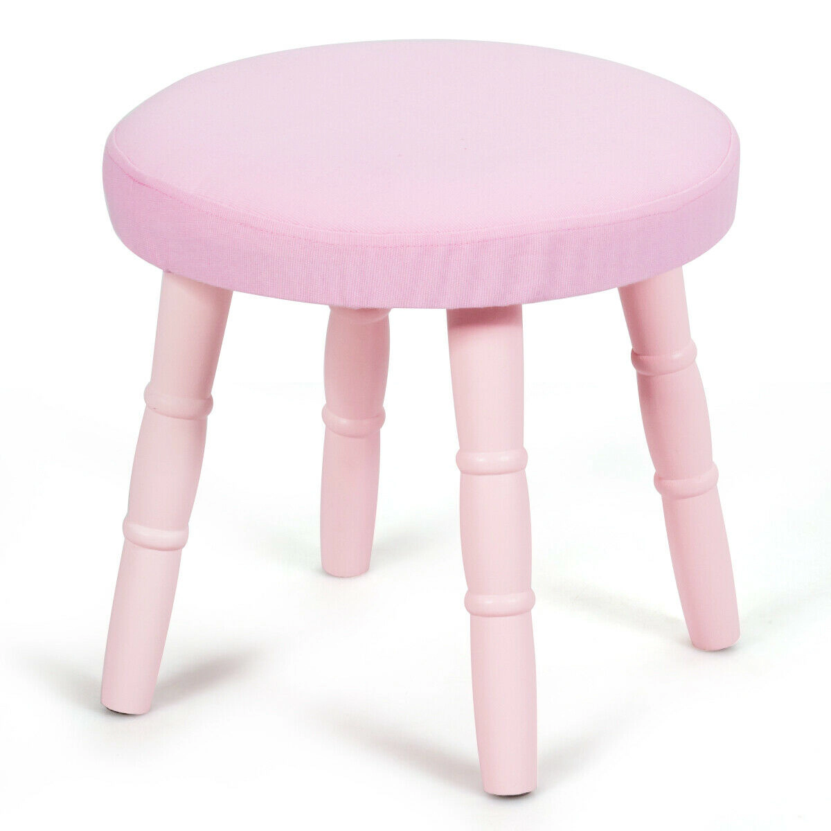 SUGIFT Pink Kids Vanity Table and Stool Set with Mirror, Cushion and Drawer