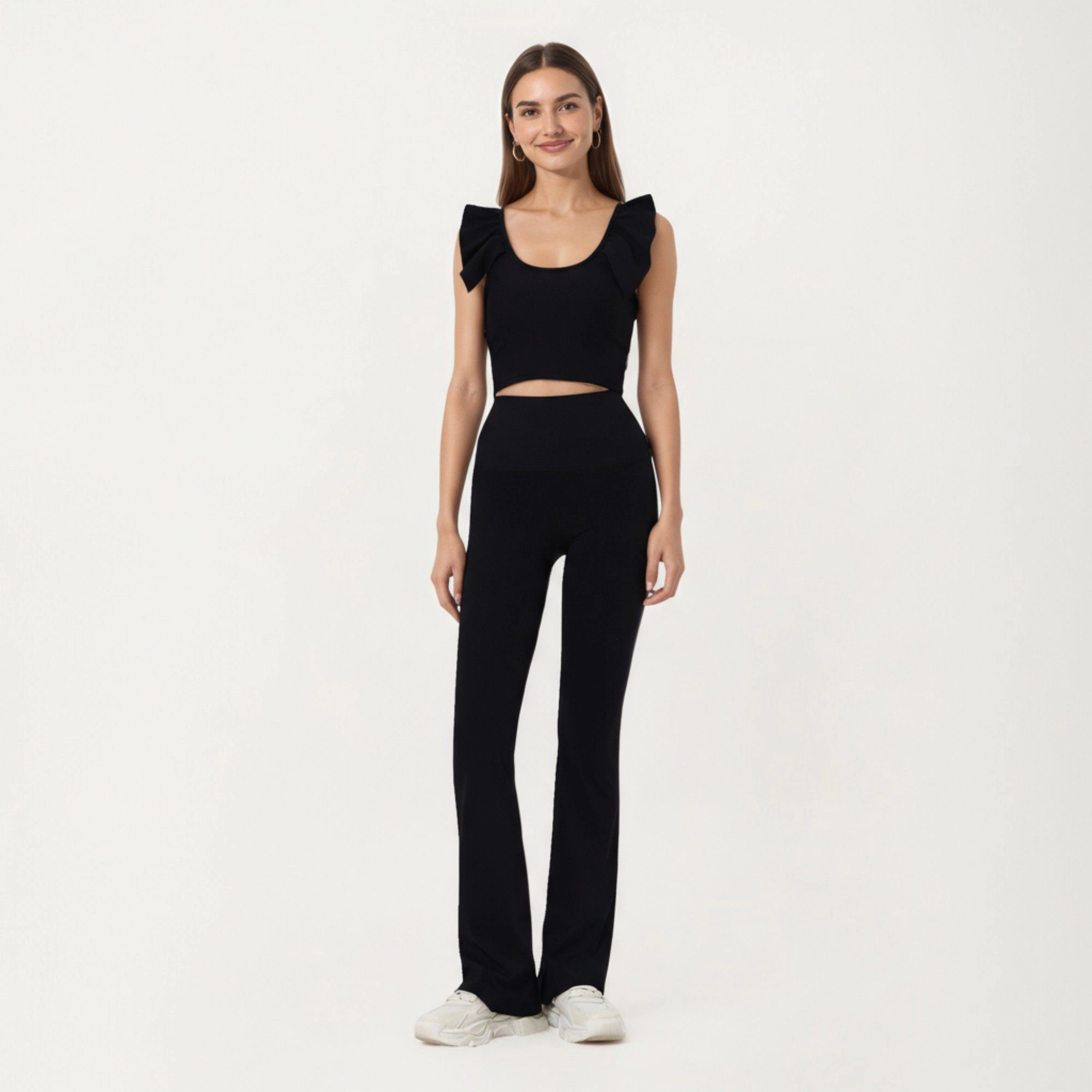 Anna-Kaci Women's High-Waist Flare Sweatpants with Slim Fit Stretch Fabric