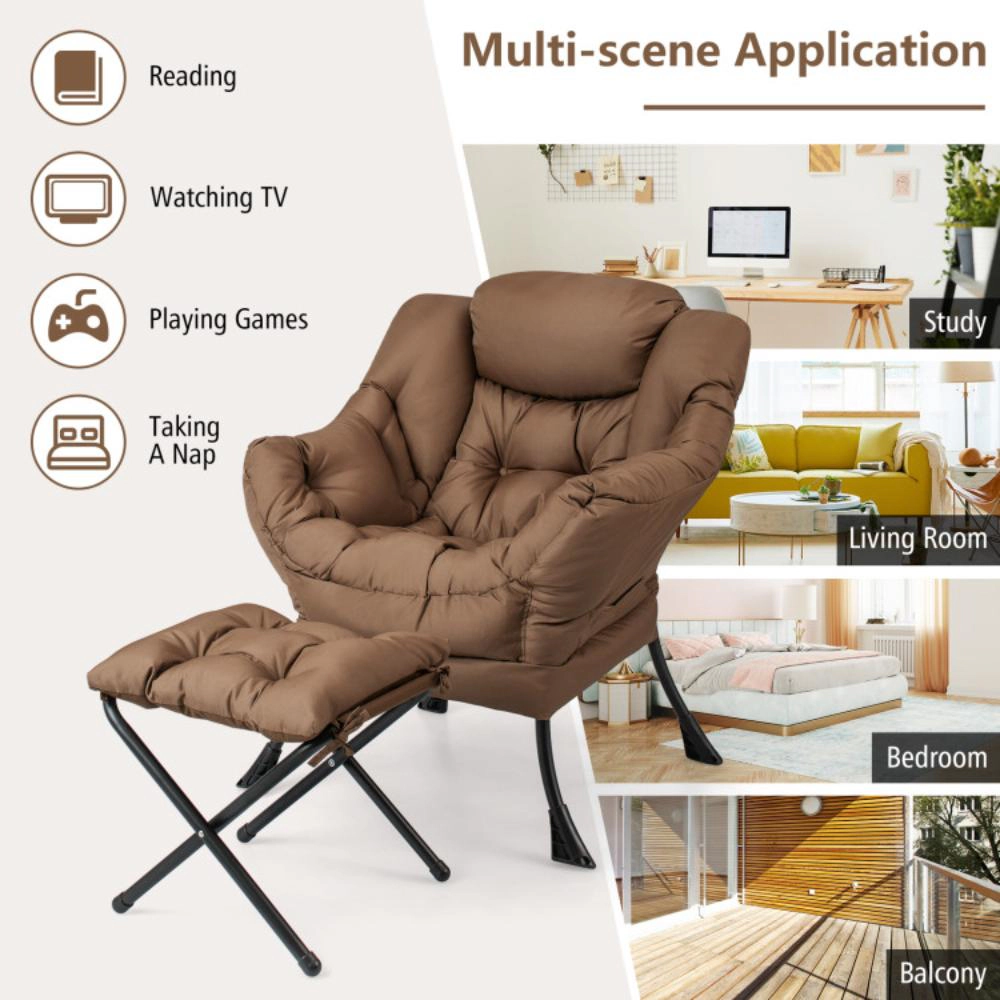 Hivvago Contemporary Lounge Chair with Foldable Footrest and Side Storage Pocket
