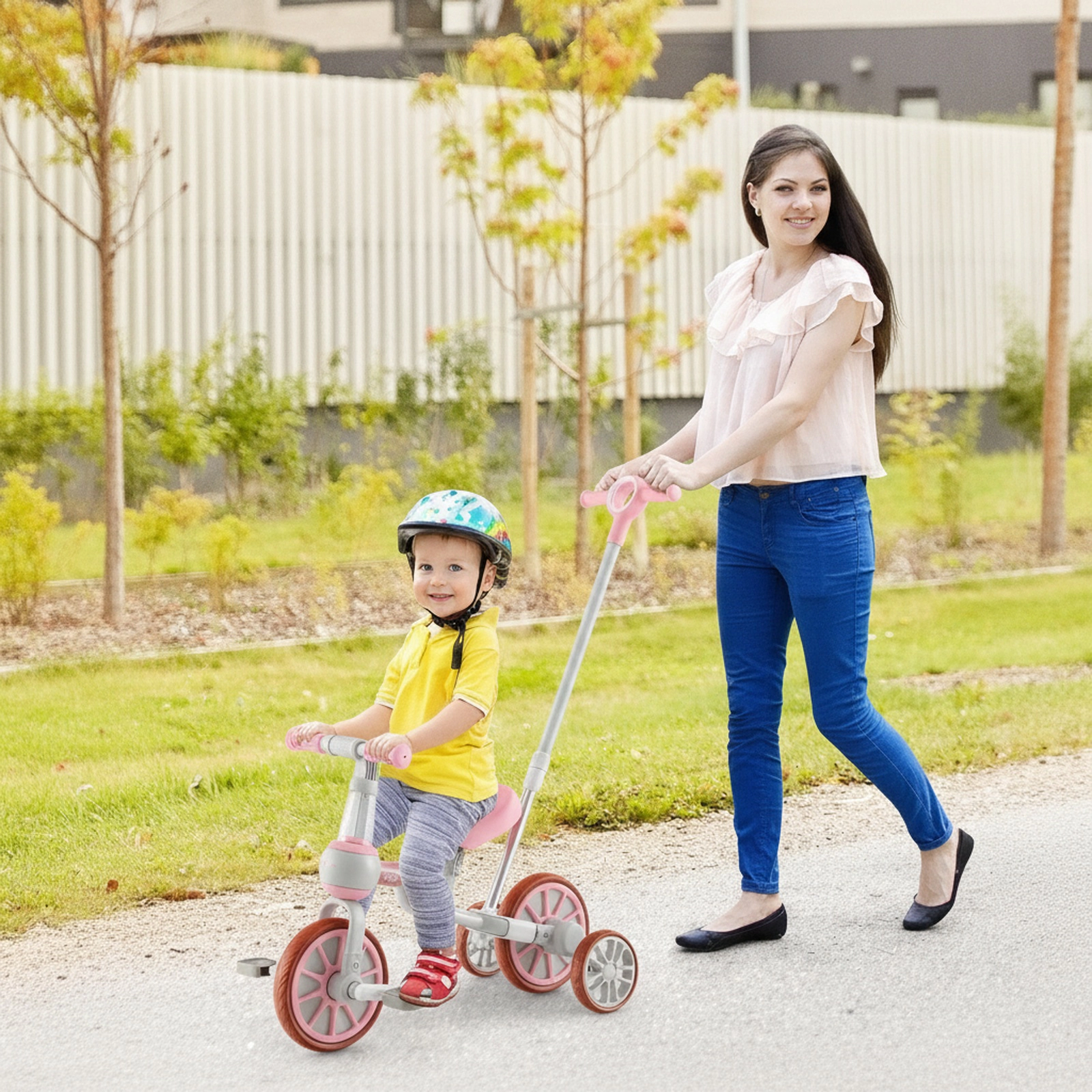 4-in-1 Kids Trike 4-Level Parent Push Handle Detachable Pedals and Training Wheels for Ages 2-4 Toddler Balance Bike