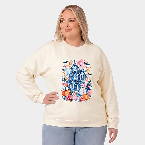 Simply Sage Market - Women's Plus Sized Graphic Sweatshirt - Coquette Haunted House