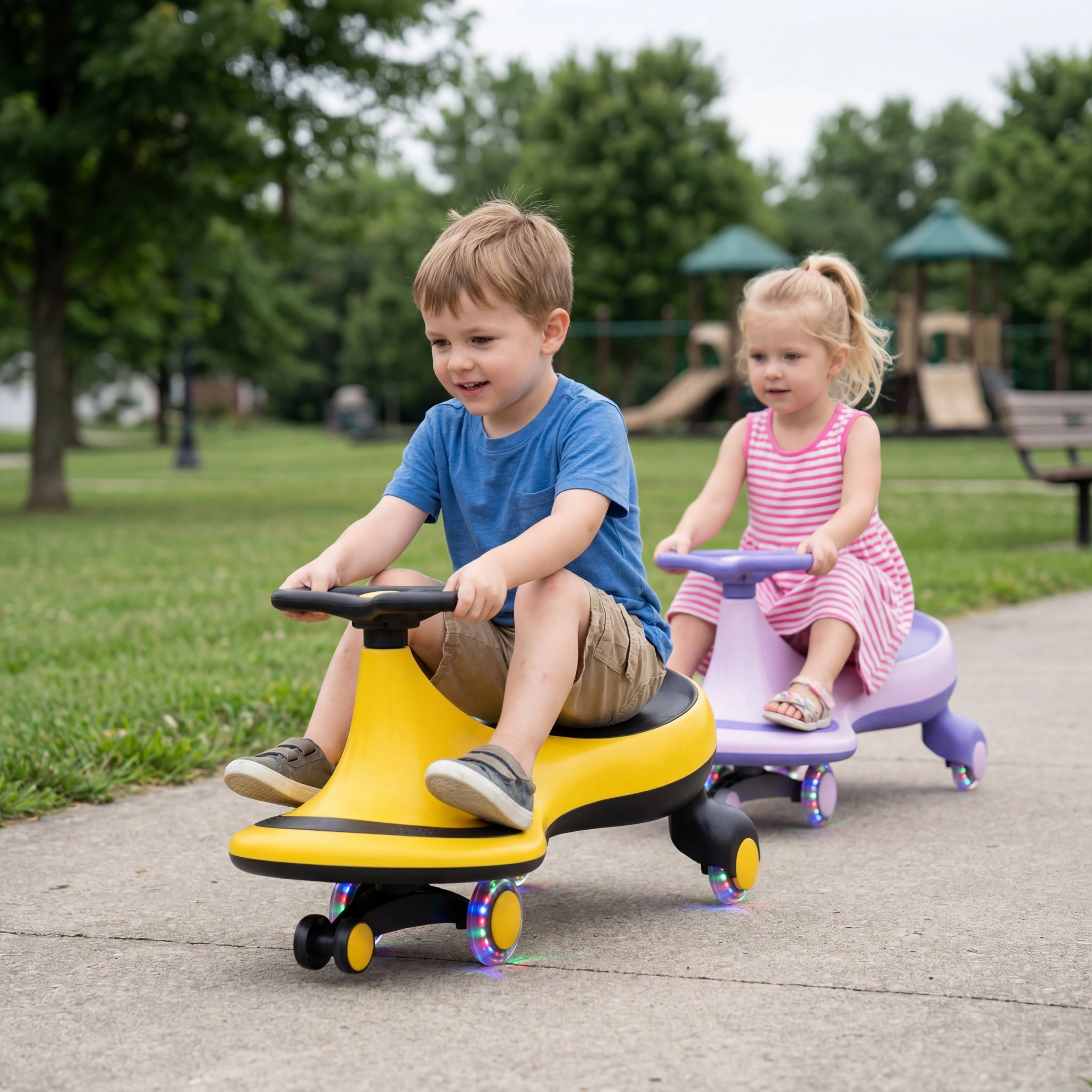 Costway Wiggle Car Ride On Toy, Swing Car with Silent LED Flashing Wheels for Toddlers Boys & Girls