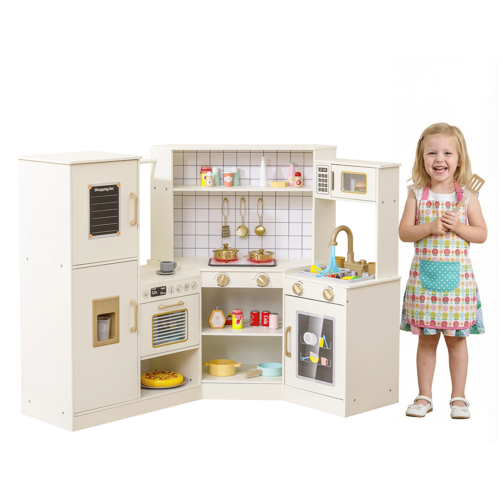 LJG Corner Kids Play Kitchen with Stoves with Lights and Sounds