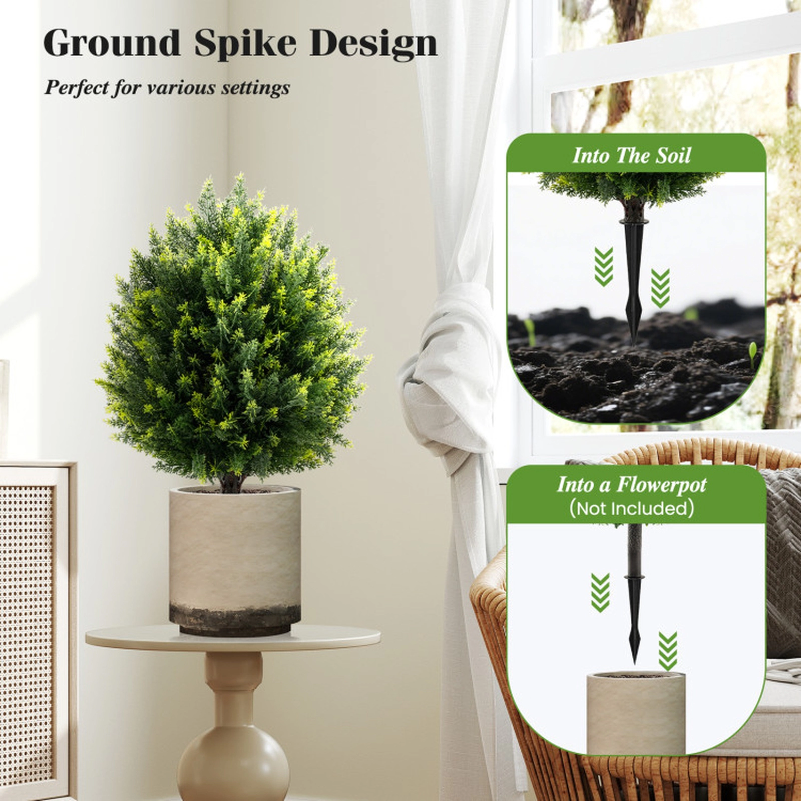 SUGIFT 24-in Gradient Green Artificial Cypress Topiary Ball Tree with 15-in Ball and Ground Spike
