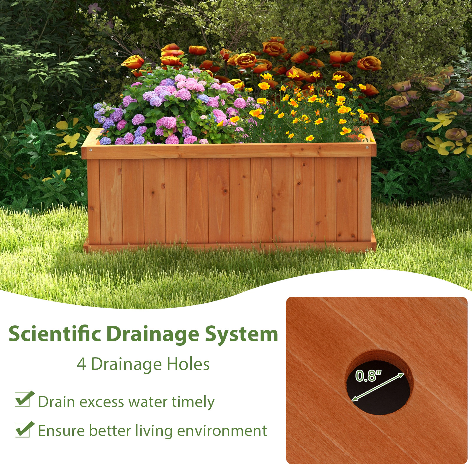 Hivvago Raised Wooden Garden Bed with Drainage Holes