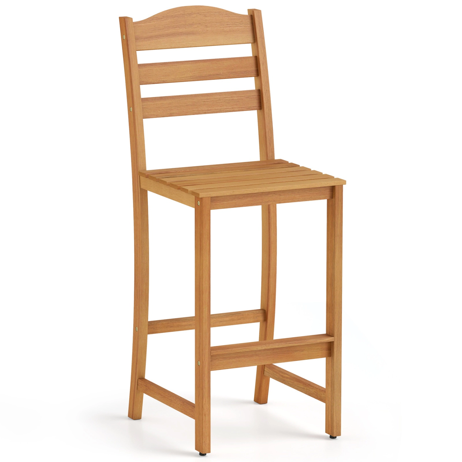 SUGIFT Natural Slatted Seat and Built-In Footrest Solid Acacia Wood Outdoor Bar Stool