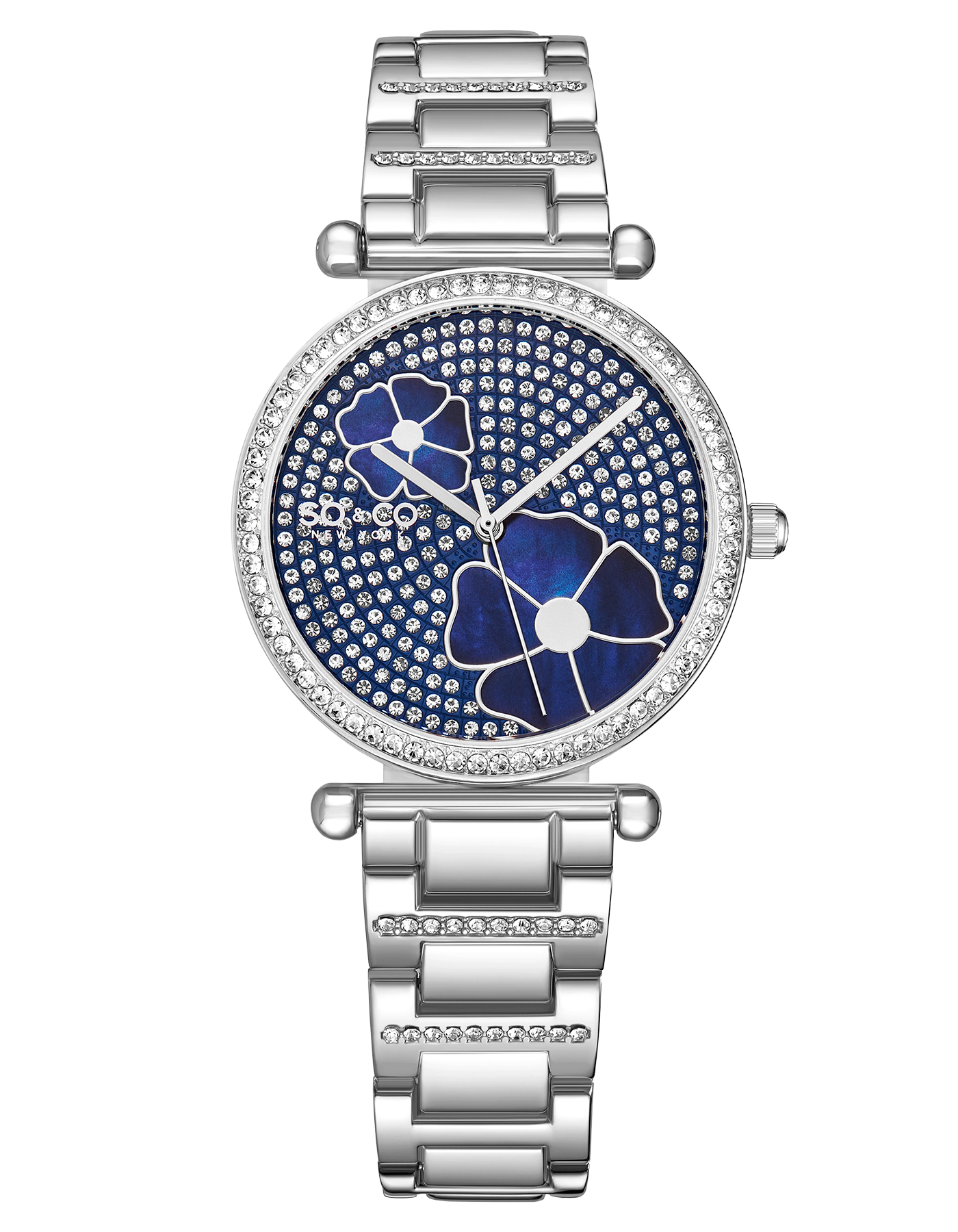 SO&CO Madison 5582 36mm Crystal Studded Watch with MOP Flower Accents
