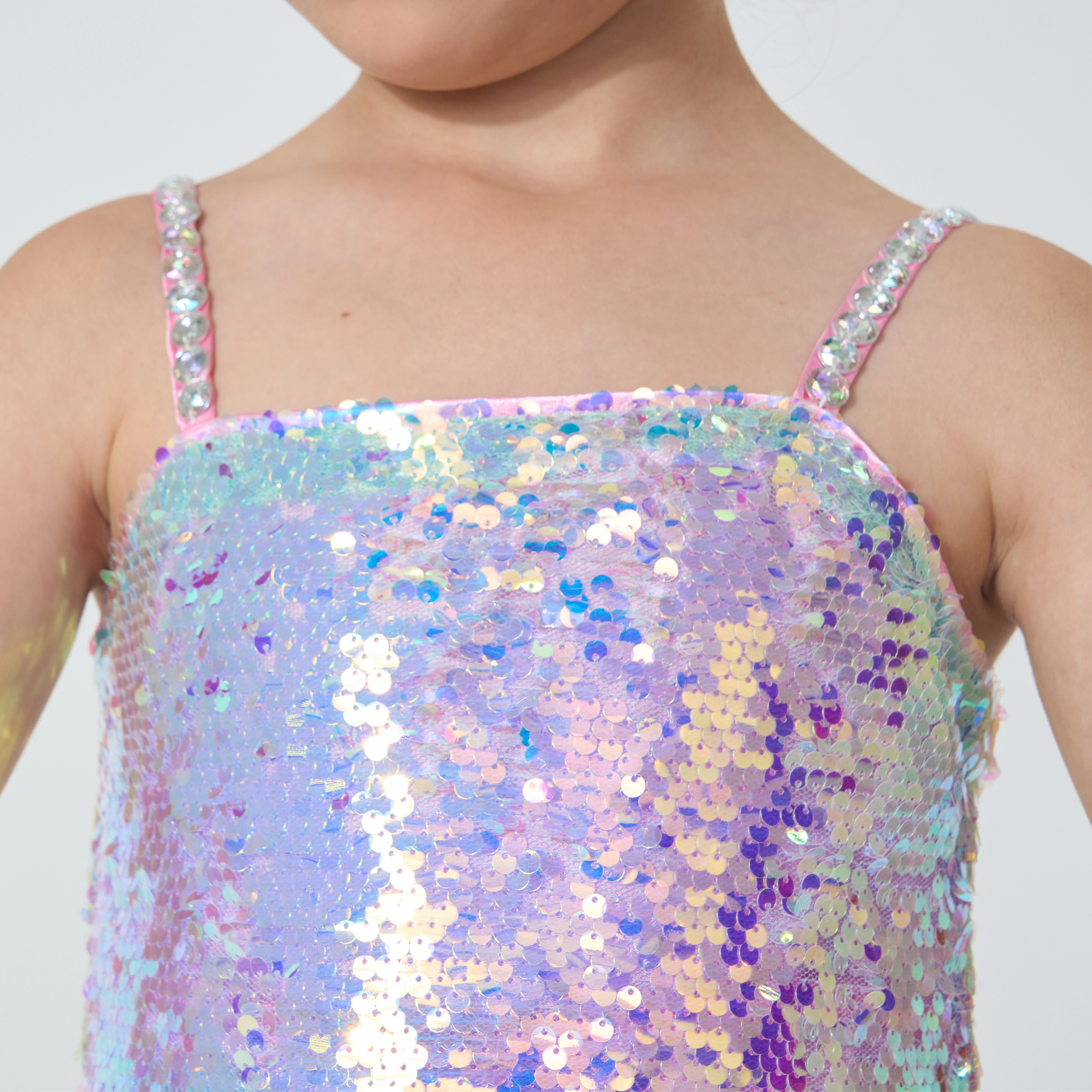2Bunnies Girls' Ombre Sequin Dress with Tulle Waist Overskirt