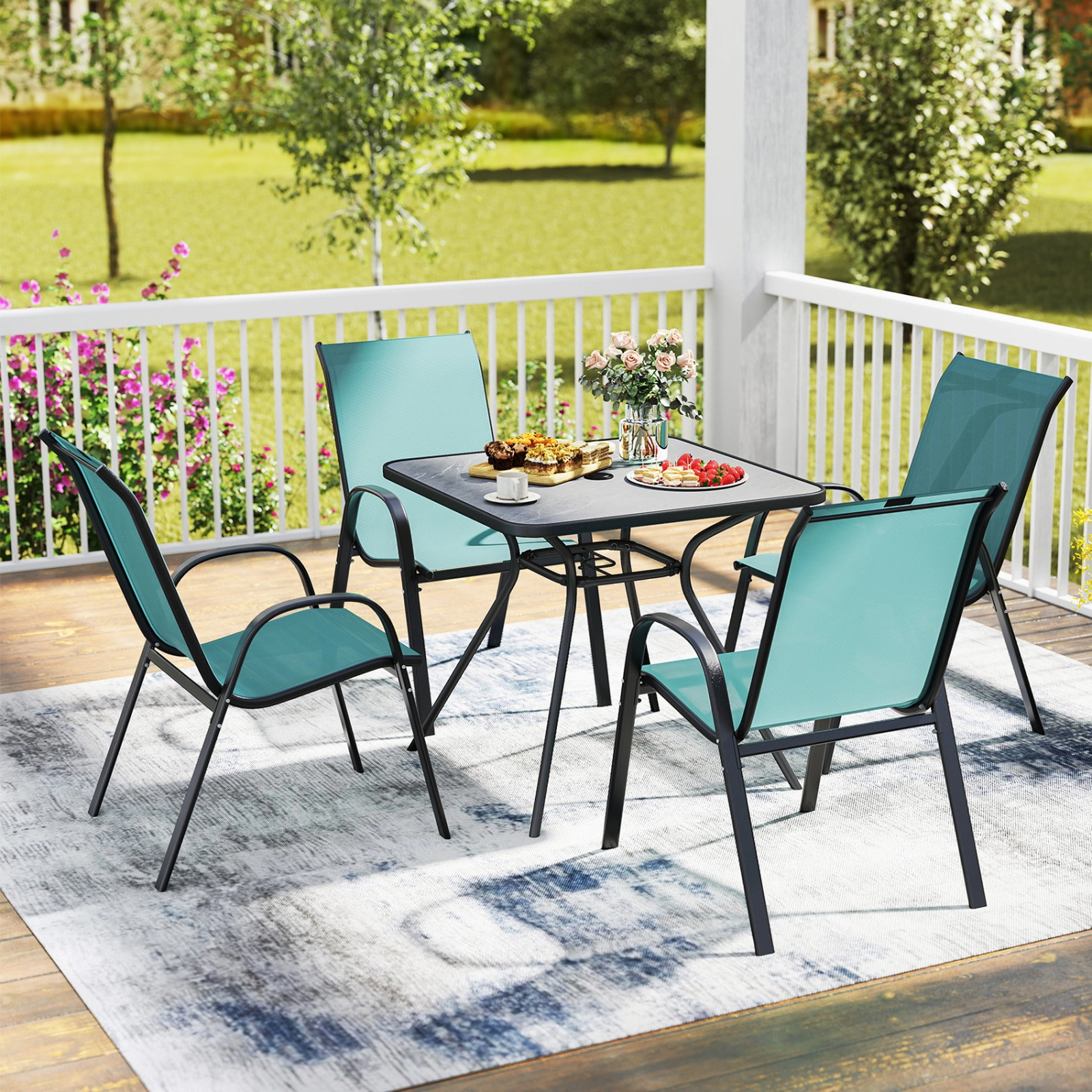 SUGIFT Stackable Patio Dining Chairs Armrest 330-Lb Capacity Set of 2 29-in Tall Black Brown Gray Navy Fabric Gray Frame