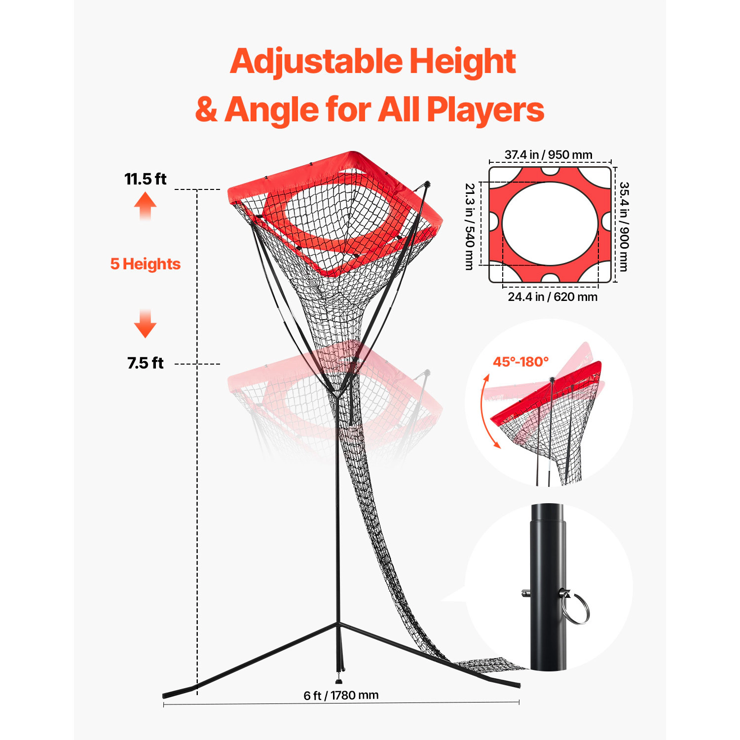 HONGGE Volleyball Setter Training Target Net, Angle & Height Adjustable 7.5-11.5 ft, Portable Trainer with Ball & Pump
