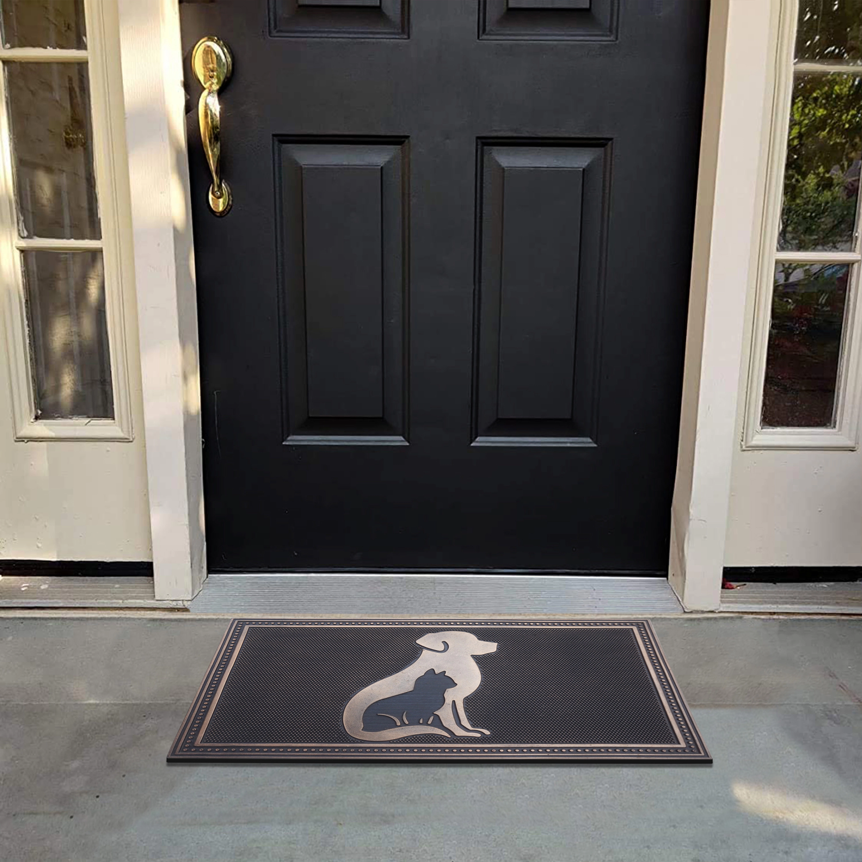 A1 Home Collections Dog and Cat Bronze Rubber Welcome Doormat Non-Slip Indoor Outdoor Entry Mat 18 x 30 In