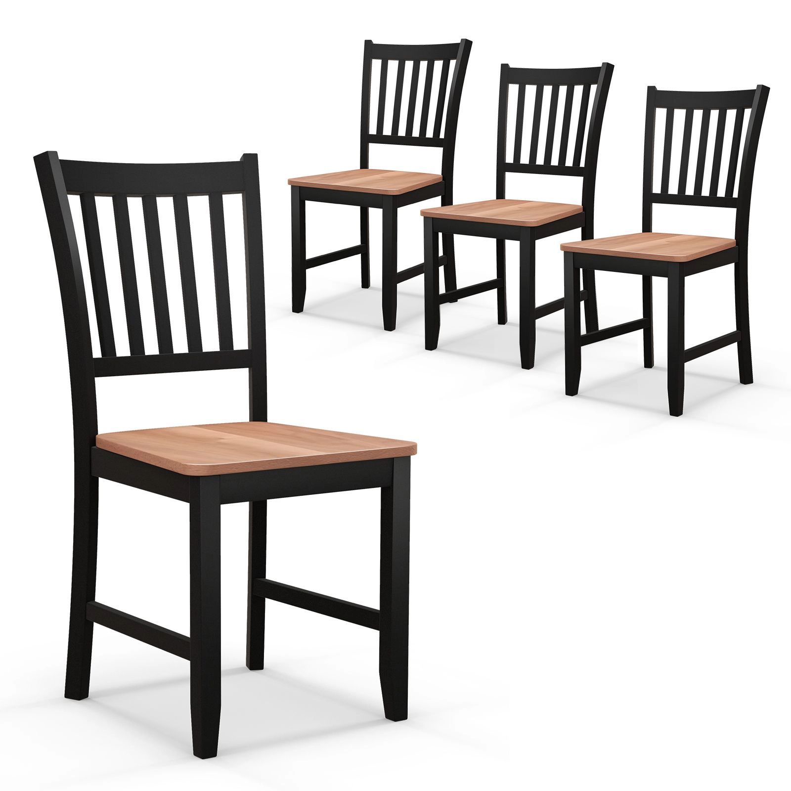 SlickBlue Wooden Dining Chairs Set of 4, Ergonomic Slat Back, Walnut