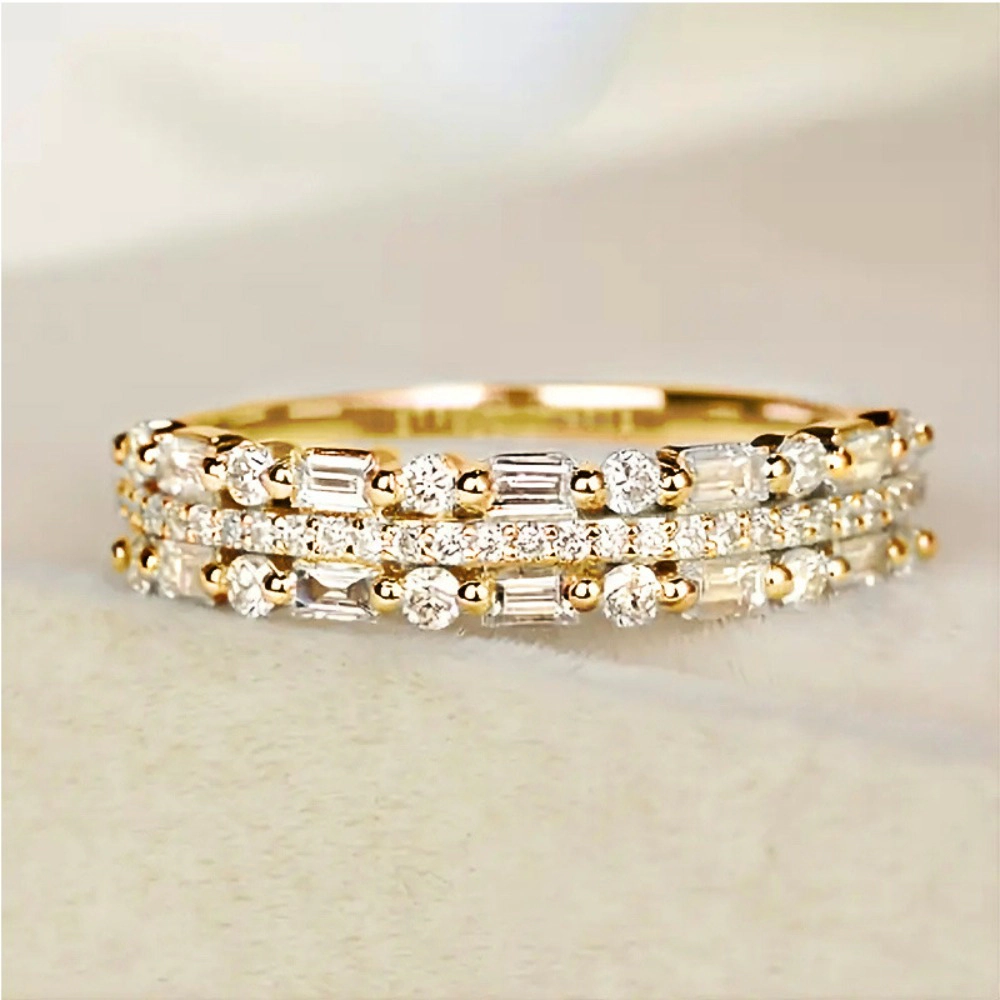 Multi‑Layer Mixed‑Cut Cubic Zirconia Eternity Band Stackable Wedding Ring for Women