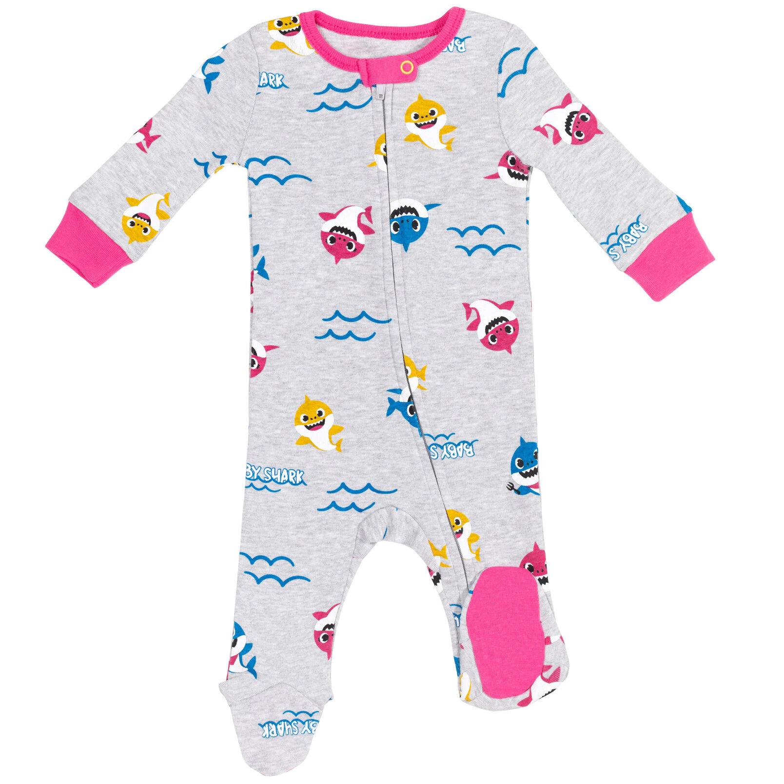 Pinkfong Baby Shark Girls' 2-Pack Zip-Up Footed Sleep N Play