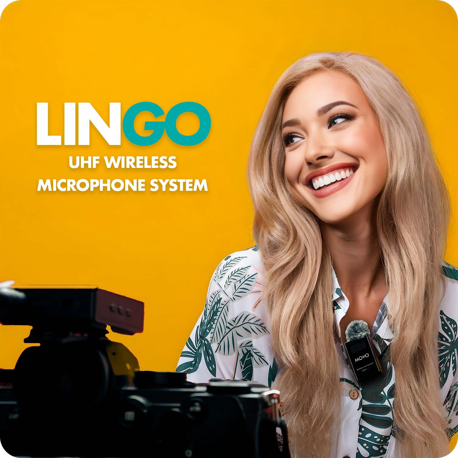 Movo Lingo 48-Channel UHF Wireless Microphone System for Camera - Wireless Camera Mic Compatible with Canon EOS, Nikon