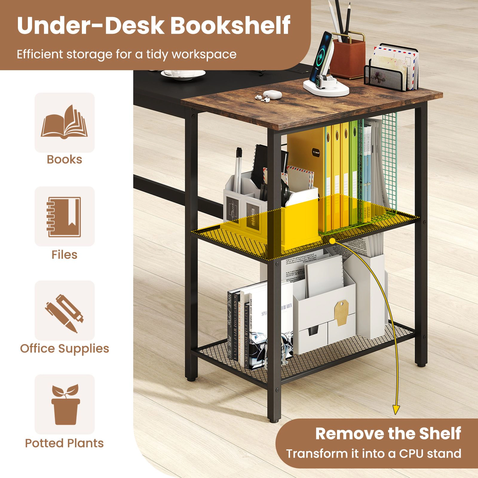 SlickBlue Home Office Desk with Metal Frame and Storage Shelf