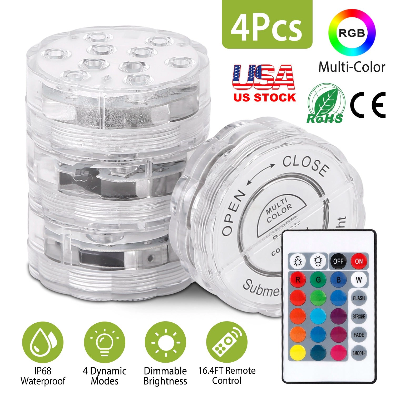 GBruno 4 Pcs Submersible RGB LED Lights