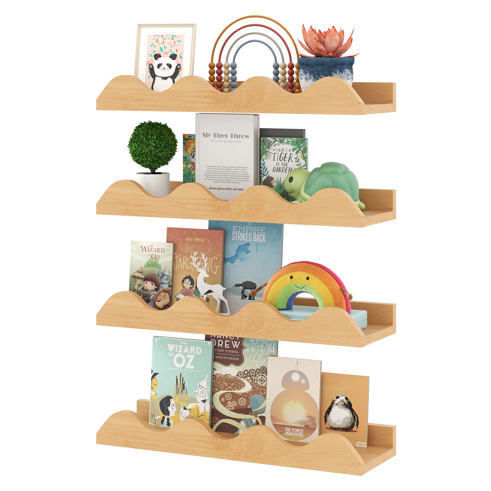 SUGIFT Set of 4 Natural 16-in Wall Mounted Floating Bookshelf Ledges for Toy Picture and Book Display