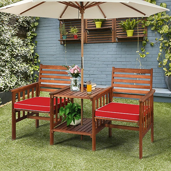 Hivvago 3 Pcs Outdoor Patio Table Chairs Set Acacia Wood Loveseat ...
