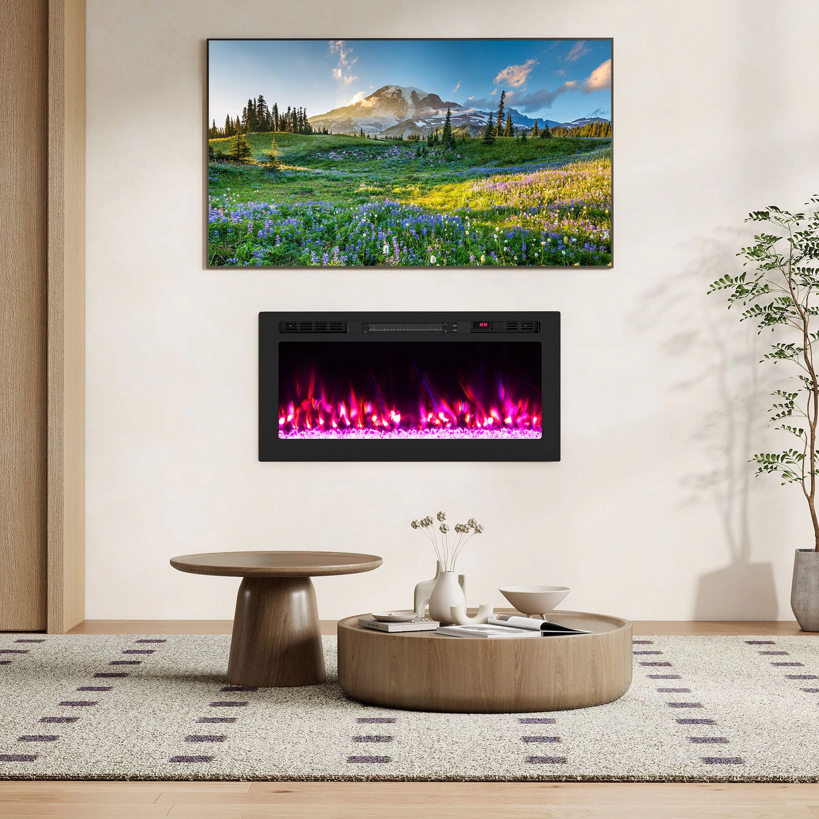 SlickBlue Smart Electric Fireplace Insert, Recessed Wall Mounted Heater